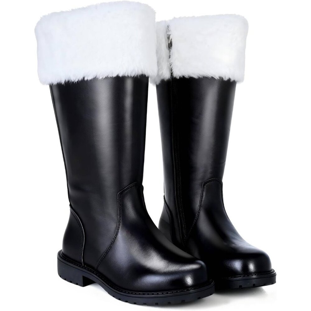 Men's Black Santa Claus Premium Faux Leather Wide Calf Santa Combat Shoes